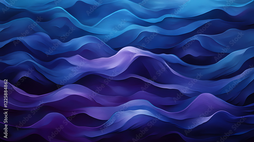 Obraz premium Deep sea wave pattern with dark indigo blue and purple hues, dark, purple, wave pattern. Indigo Wave. Illustration