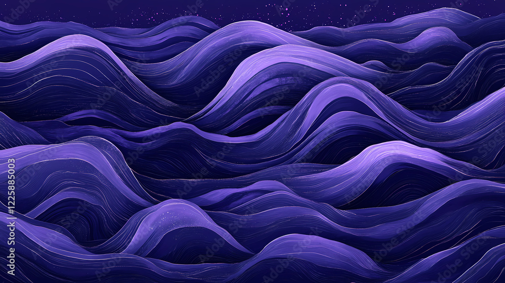 Obraz premium Deep sea wave pattern with dark indigo blue and purple hues, wave pattern, purple, indigo. Indigo Wave. Illustration