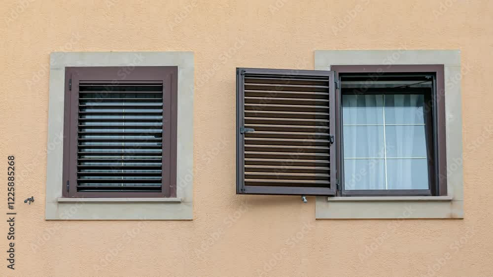 brown windows on a beige wall brown windows on a beige wall