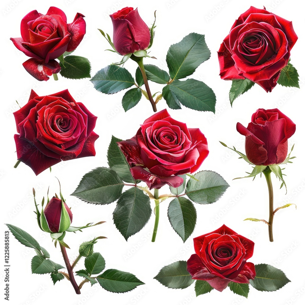 Fototapeta premium Romantic roses collection isolated on white background