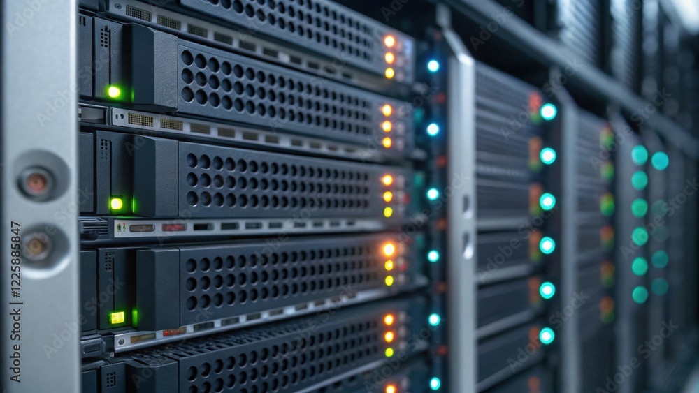 A closeup view of a digital storage server with blinking lights indicating active data transfer symbolizing the backbone of modern archival solutions. A closeup view of a digital storage server with blinking lights indicating active data transfer symbolizing the backbone of modern archival solutions.