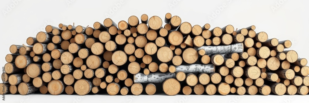 Wooden logs stacked neatly with a minimalist feel against a white background Wooden logs stacked neatly with a minimalist feel against a white background