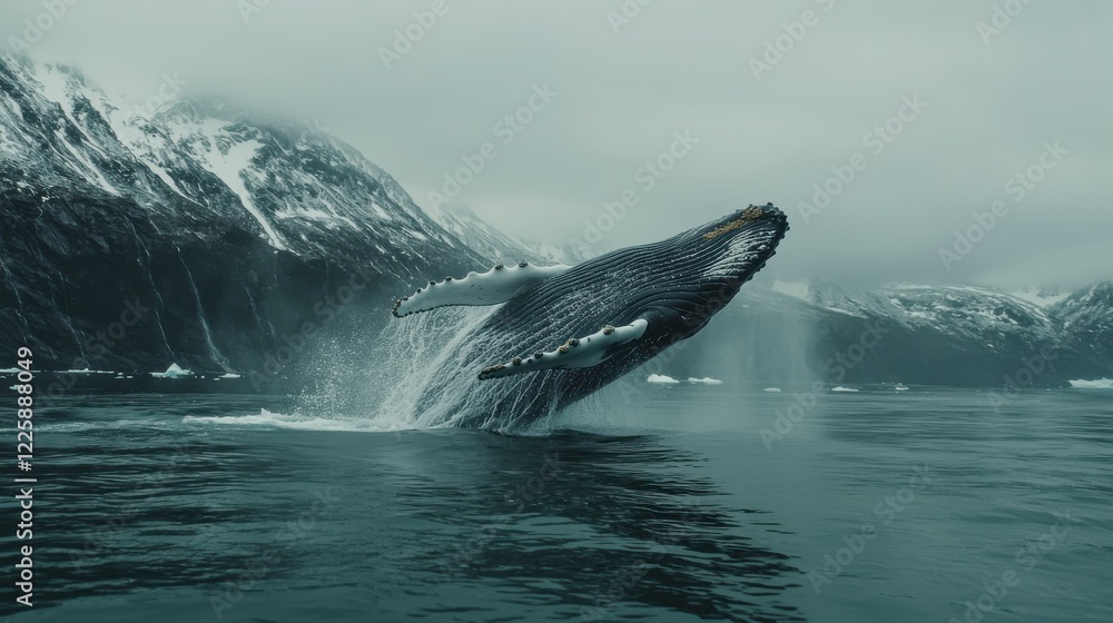 Fototapeta premium Majestic Humpback Whale Breaching the Ocean Surface