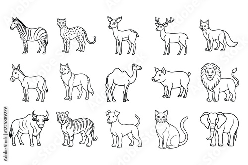 set of animals outline vector
