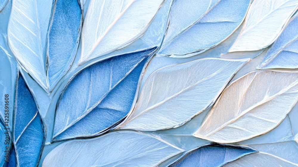 Beautiful glass-like blue leaves with delicate frosty textures in an elegant artistic arrangement 3 Beautiful glass-like blue leaves with delicate frosty textures in an elegant artistic arrangement 3
