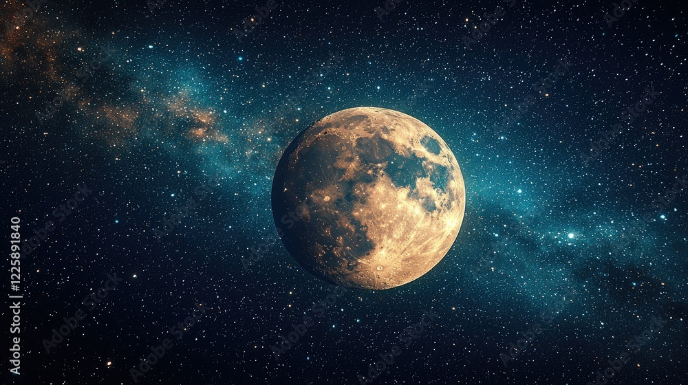 Fototapeta premium Celestial Moon Orb Amidst Starry Galaxy Night Sky