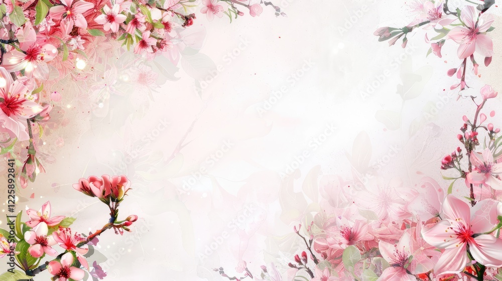 Fototapeta premium pink cherry blossom background with empty space in center