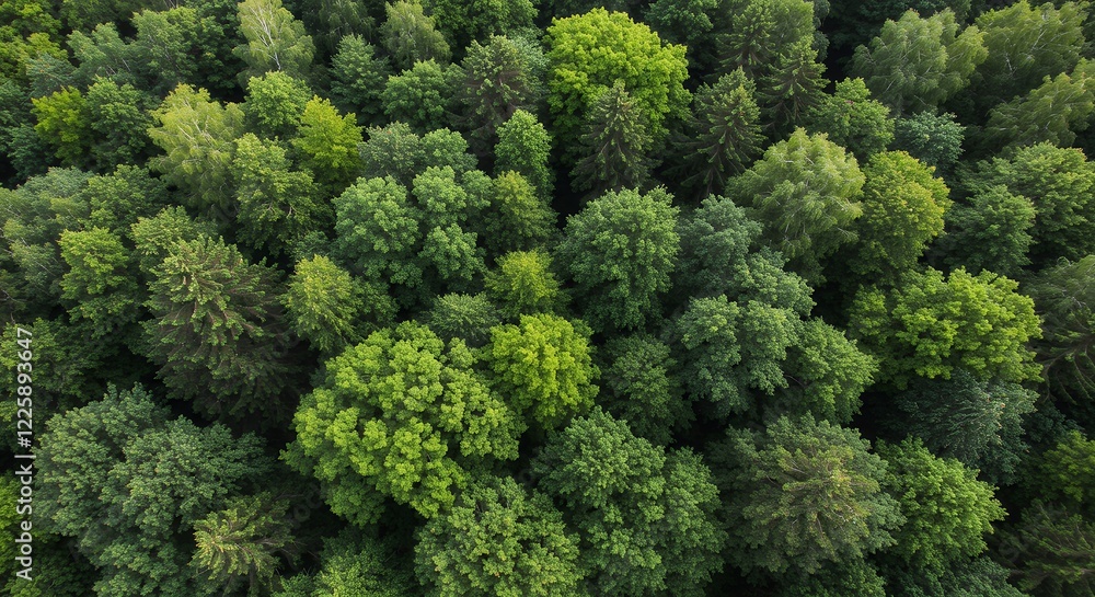 Naklejka premium Aerial View Lush Green Forest Canopy Summer