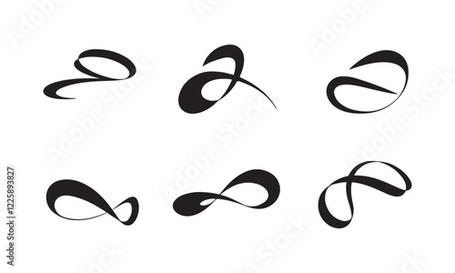 mustache and glasses A elegant twirls in a bold silhouette style on a white background. Each twirl