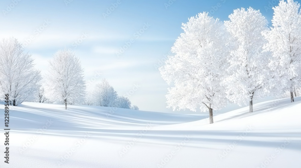 Snowy landscape, winter trees, serene hills, calm background, perfect for winter themed designs