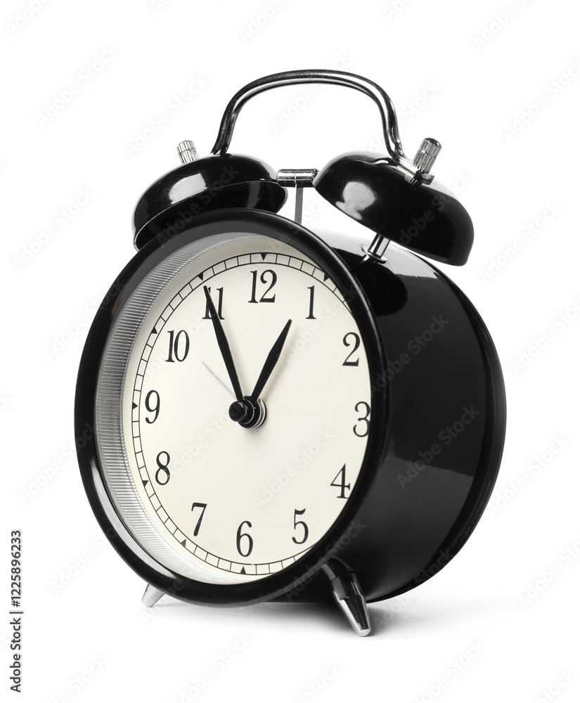 One black alarm clock isolated on white One black alarm clock isolated on white