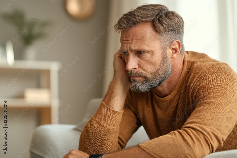 thoughtful Man sits in an armchair and looks into the distance. He looks sad, depression, mental problems. psychotherapy, divorce, male depression thoughtful Man sits in an armchair and looks into the distance. He looks sad, depression, mental problems. psychotherapy, divorce, male depression