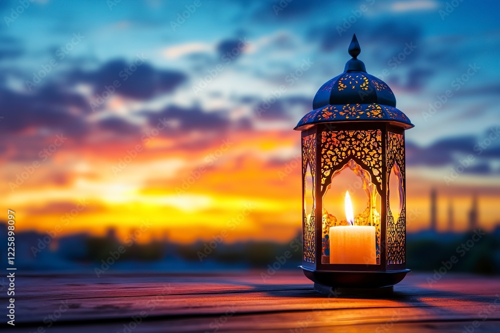 Ornate Lantern: Sunset Glow, Serene Candlelight Ornate Lantern: Sunset Glow, Serene Candlelight