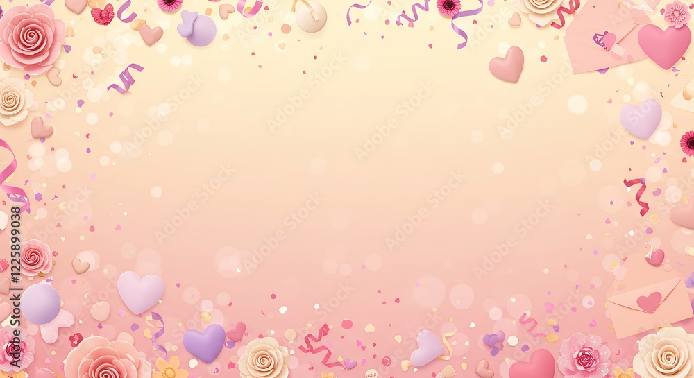 Romantic Valentines Day Background with Flowers and Hearts Romantic Valentines Day Background with Flowers and Hearts