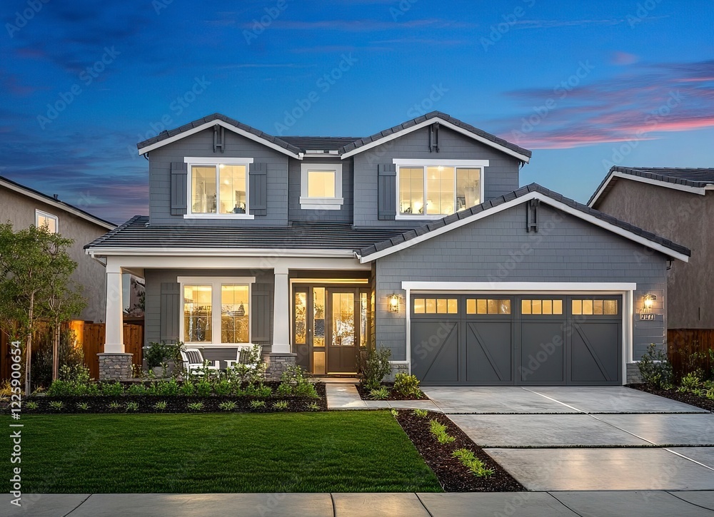 Gray Farmhouse Style Home: Twilight Serenity Gray Farmhouse Style Home: Twilight Serenity
