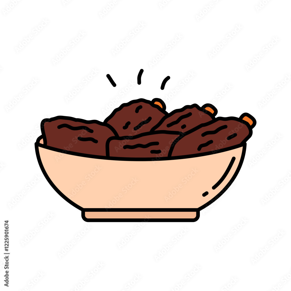 A colorful bowl of dates design illustration, ideal for Islam, Eid, and Ramadan. Perfect for breaking fast and cultural food-themed projects. A colorful bowl of dates design illustration, ideal for Islam, Eid, and Ramadan. Perfect for breaking fast and cultural food-themed projects.