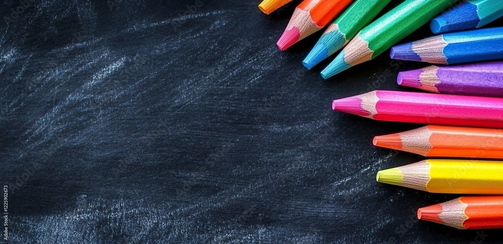 Colorful Pencils on Blackboard: A Vibrant Back-to-School Composition Colorful Pencils on Blackboard: A Vibrant Back-to-School Composition