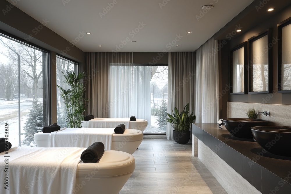 Fototapeta premium Serene White Sanctuary: A Monochromatic Spa Interior for Ultimate Relaxation and Rejuvenation