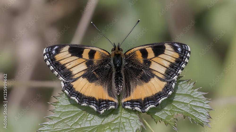 Stunning Closeup of a Yellow and Black Butterfly on a Leaf Stunning Closeup of a Yellow and Black Butterfly on a Leaf