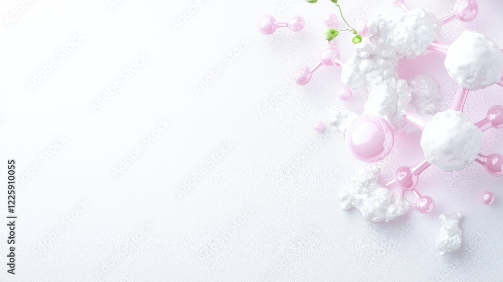 Pink and white molecule model on white background; science, research concept Pink and white molecule model on white background; science, research concept