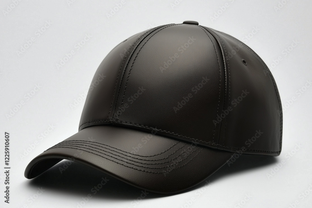 Premium Black Leather Cap Mockup on White Background with Smooth Surface for Custom Embossing Premium Black Leather Cap Mockup on White Background with Smooth Surface for Custom Embossing