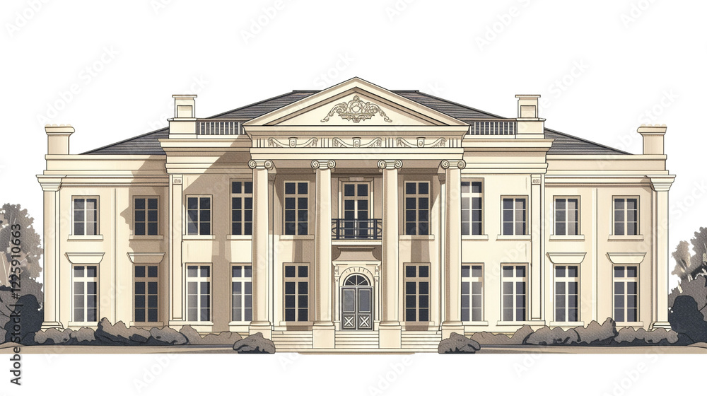Fototapeta premium Elegant Mansion Design Showcasing Classical Architecture With Grand Columns and Intricate Details