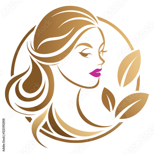 Woman beauty with leaf gold feminine logo icon template design premium vector