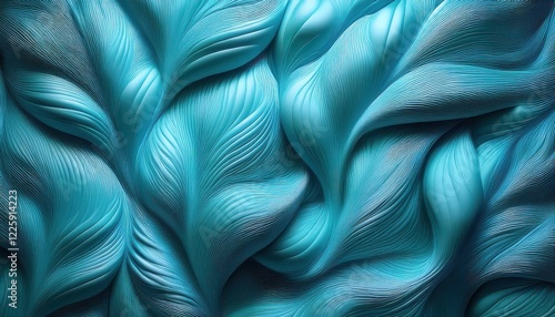 Stunning Abstract Artwork Organic TurquoiseBlue Wavy Textile Pattern Set Against a Vibrant 3D Rendered Background, Elegantly Capturing the Allure of Oceanic Hues and Complex Geometric Forms photo