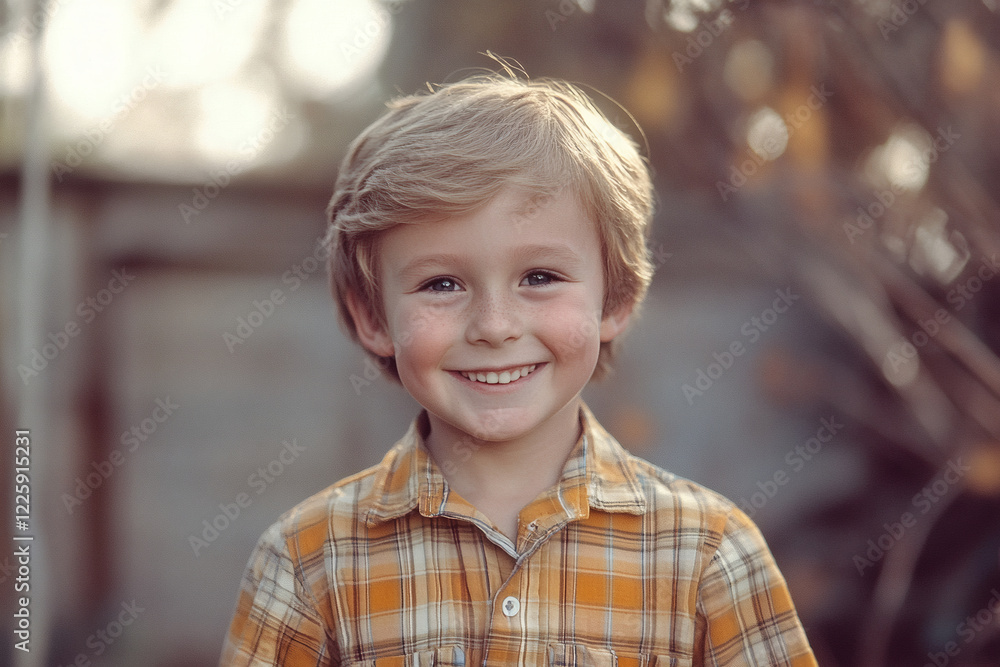 1970s-style portrait photo of a smiling young boy 1970s-style portrait photo of a smiling young boy