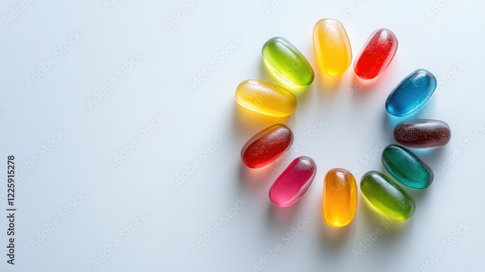 Colorful jelly candies arranged in circle on white background Colorful jelly candies arranged in circle on white background
