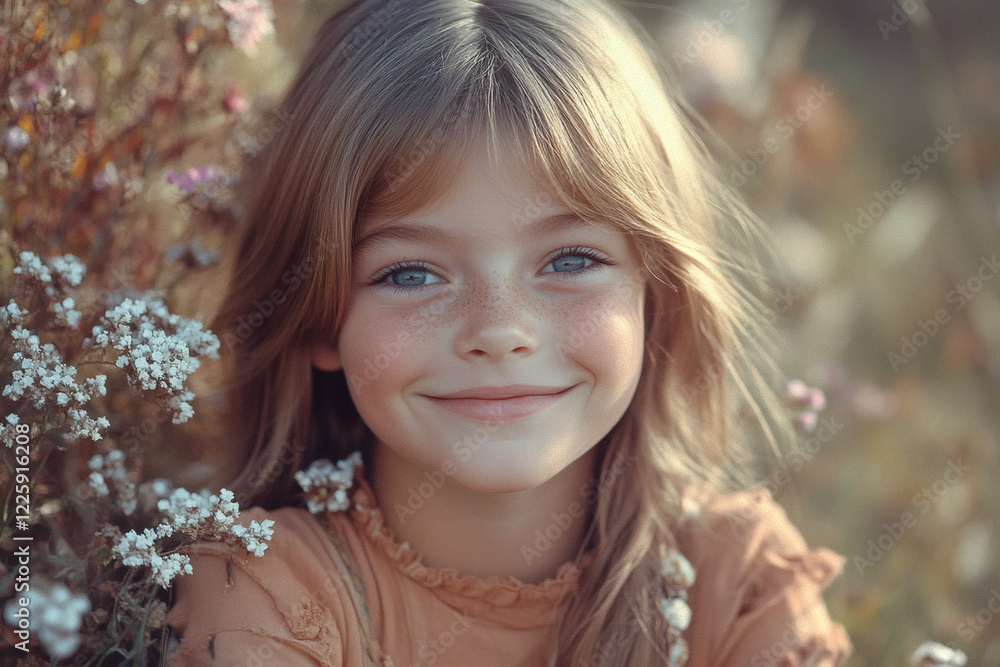 1970s-style portrait photo of a smiling young girl with blond hair 1970s-style portrait photo of a smiling young girl with blond hair