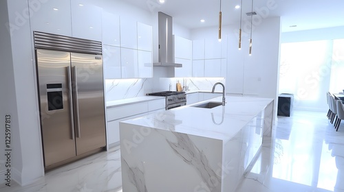 High gloss white cabinet in kitchen photo