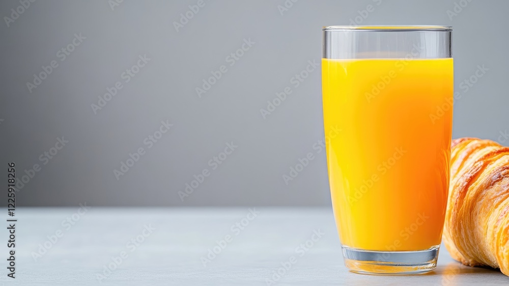 Fresh glass of orange juice with croissant Fresh glass of orange juice with croissant