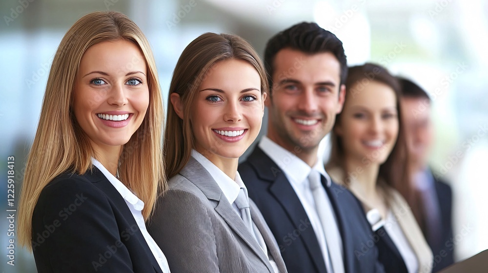 Group of five smiling business people standing in a row Group of five smiling business people standing in a row