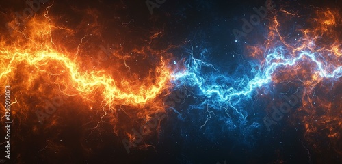 Wallpaper Mural Electric lightning bolts in orange and blue, capturing a fierce contrast between warmth and coolness. Torontodigital.ca