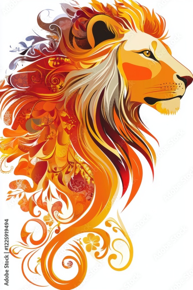 Obraz premium Illustration of a majestic lion symbolizing the zodiac sign Leo. Perfect for astrology themes, horoscopes, and zodiac-inspired designs, capturing Leo's strength and charisma.