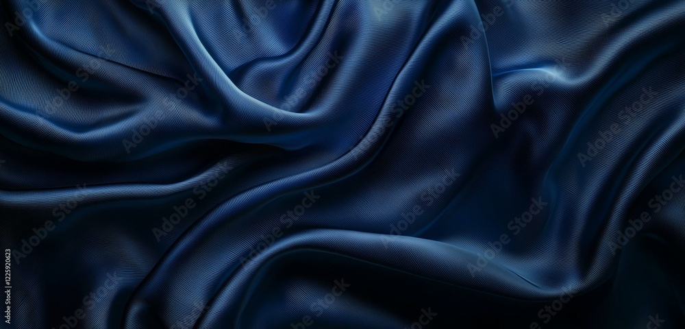 Obraz premium Smooth, wavy cloth with an abstract mesh pattern, creating a fluid, blue background with gentle curves and dynamic lighting effects.