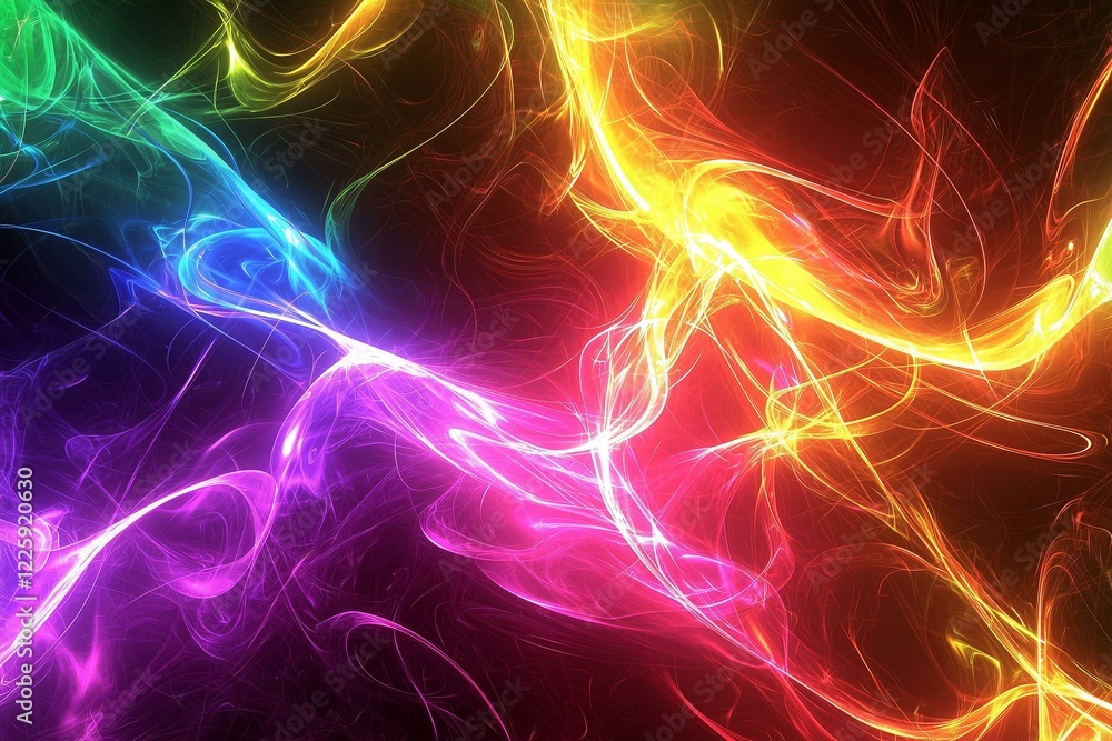 Obraz premium Retro groovy neon lights with glowing effects in a psychedelic swirl, creating a vibrant and energetic abstract background.