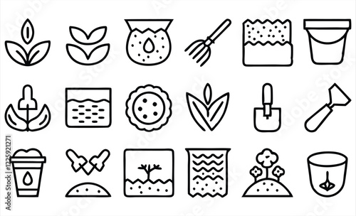 set of  outline icons related to soil  linear ic
