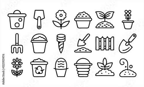 set of  outline icons related to soil  linear ic