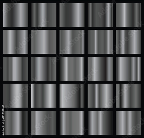 Set of 25 metallic swatches and gradients. Vector illustration.