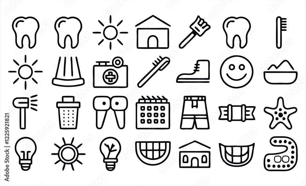 Naklejka premium set of outline icons related to solar dental