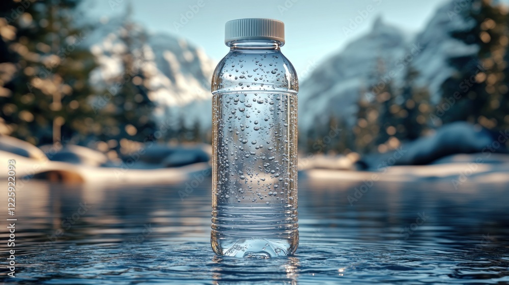 Crystal Clear Water Bottle in a Snowy Mountain Landscape