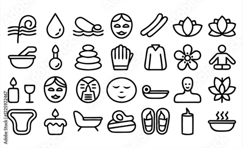 set of outline icons related to spa  linear ico 