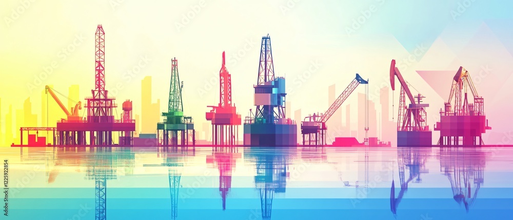 Obraz premium Modern Flat Design Vector Illustration of Various Oil Rigs for Industrial Concepts and Presentations
