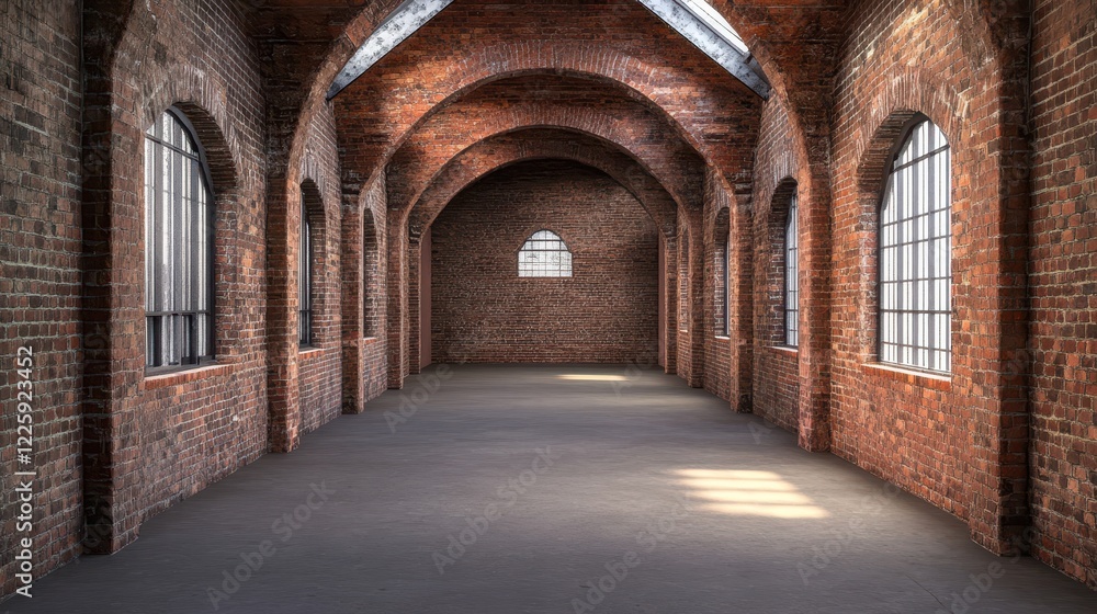 Fototapeta premium Brick Corridor With Archways And Windows