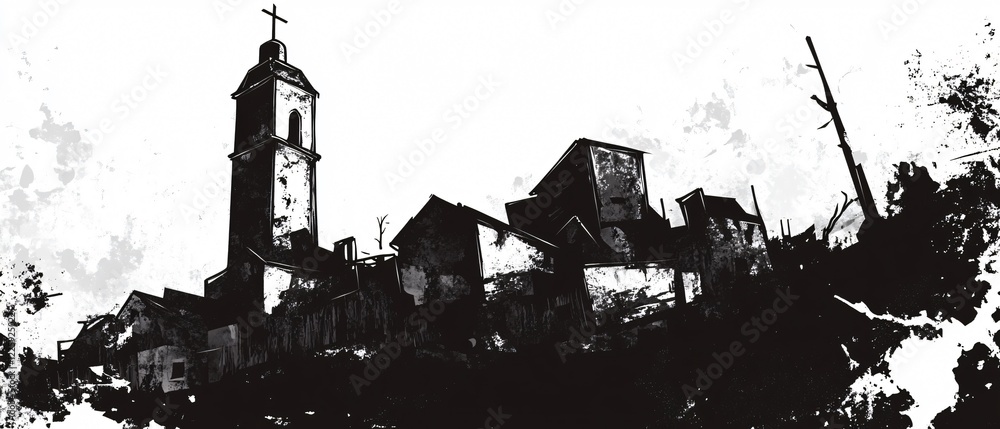 Obraz premium Modern Urban Monochrome Vector Illustration for Editorial Publication, Web Design, and Digital Marketing