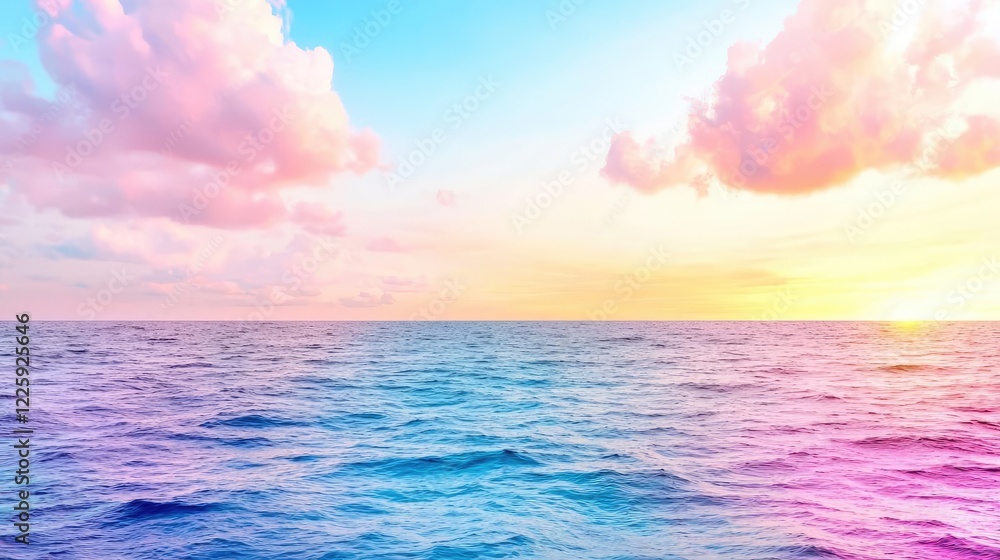 Obraz premium Serene ocean sunset, pastel cloudscape, tranquil waters, travel background