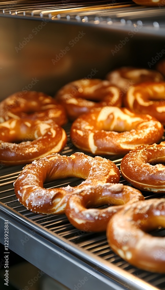 Freshly Baked Pretzels Cooling on a Rack in the Bakery oven Freshly Baked Pretzels Cooling on a Rack in the Bakery oven