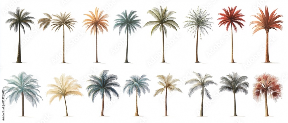 Tropical Palm Trees Vector Illustrations Set for Graphic Design Projects Tropical Palm Trees Vector Illustrations Set for Graphic Design Projects